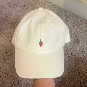White Cap with Strawberry Embroidery